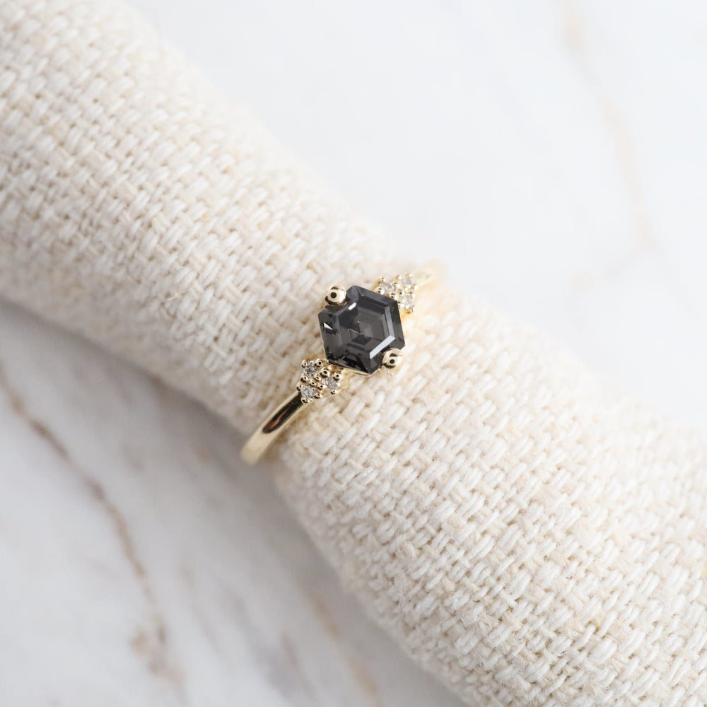 
                  
                    RNG-14K Yellow Gold Black Night Quartz Hexagon Ring
                  
                