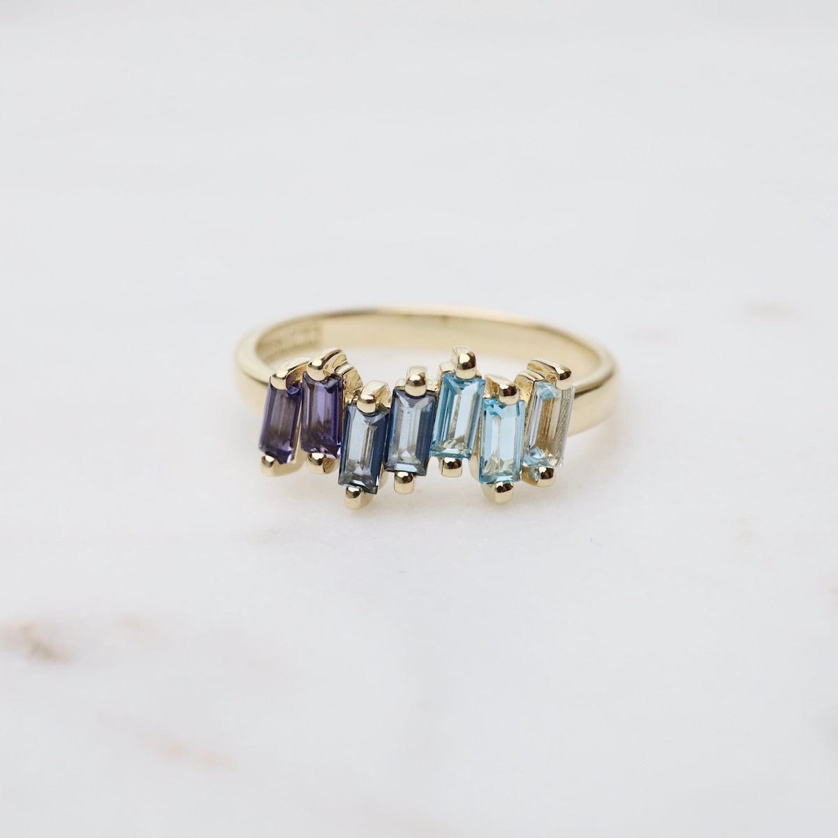 RNG-14K Yellow Gold Fireworks Ombre Blue Half Band