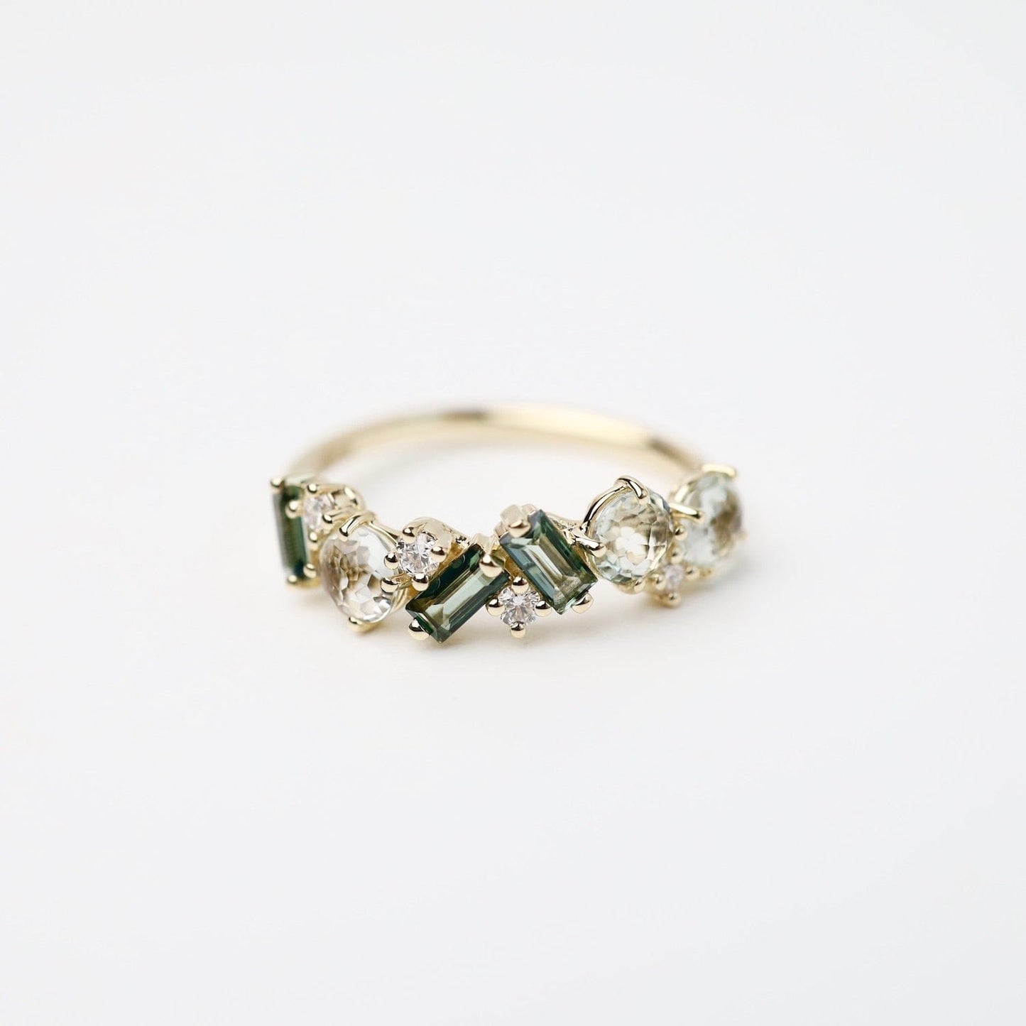 RNG-14K Yellow Gold Mixed Cut Green Amethyst & Green Envy Topaz Ring