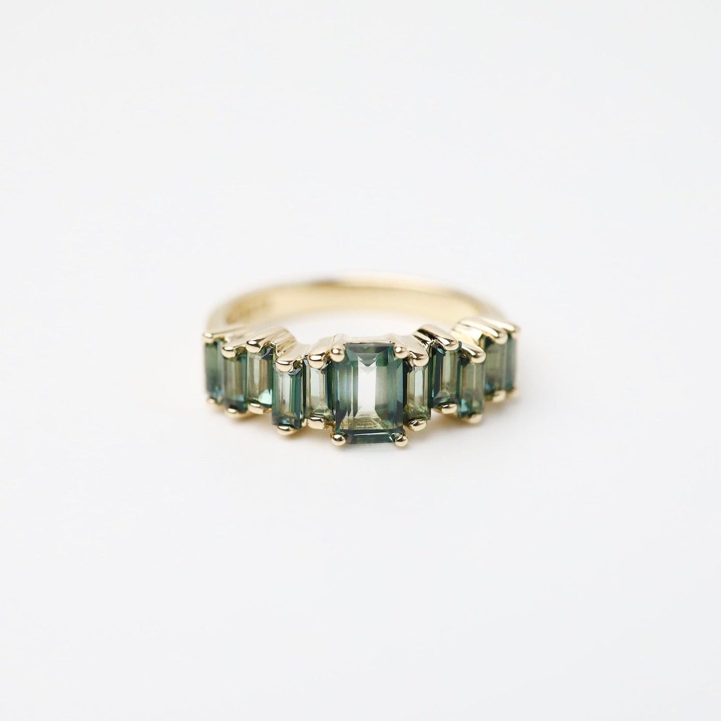 RNG-14K Yellow Gold Mixed Green Baguette Half Band