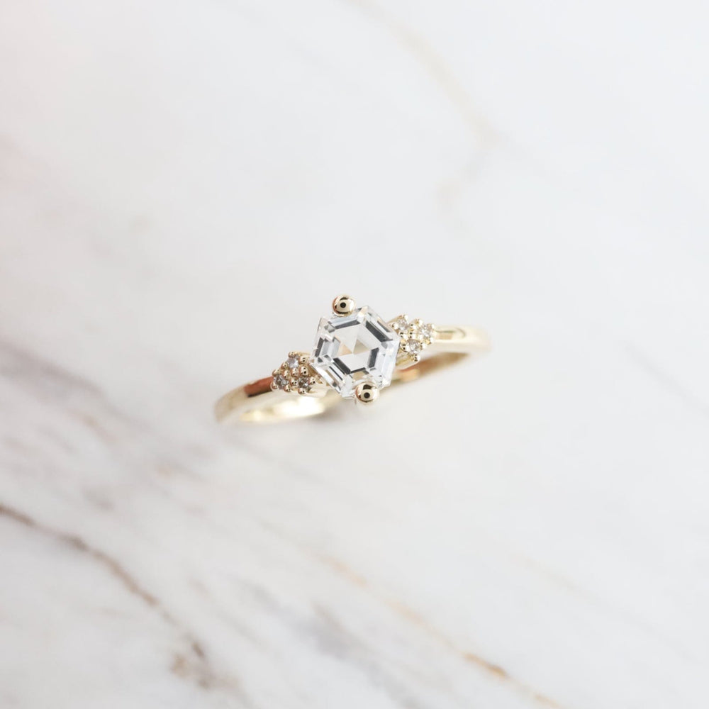 RNG-14K Yellow Gold White Topaz Hexagon Ring