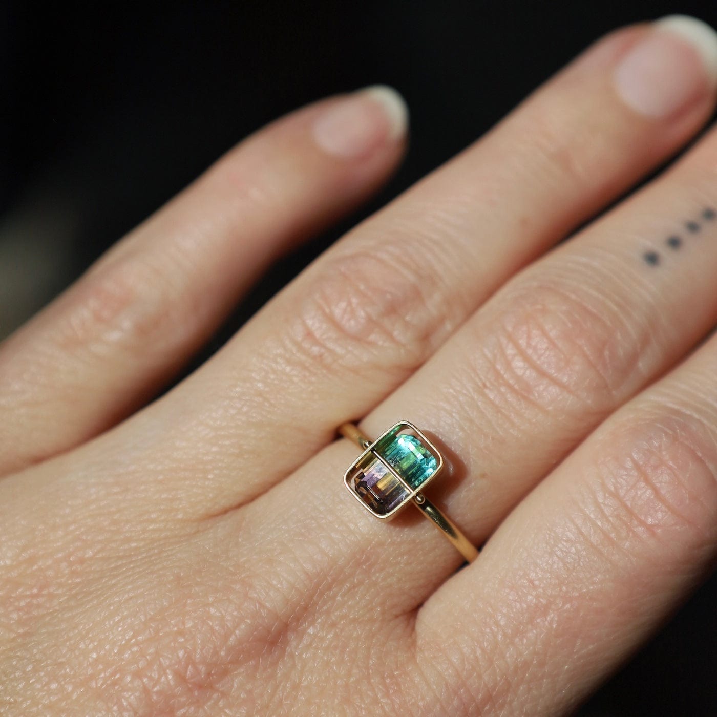 RNG-18K Captured Bicolor Tourmaline Ring