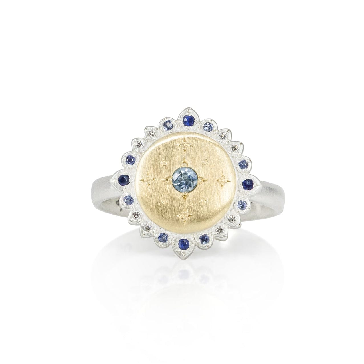 RNG-18K Golden Embers Ring with Aquamarine and Sapphires
