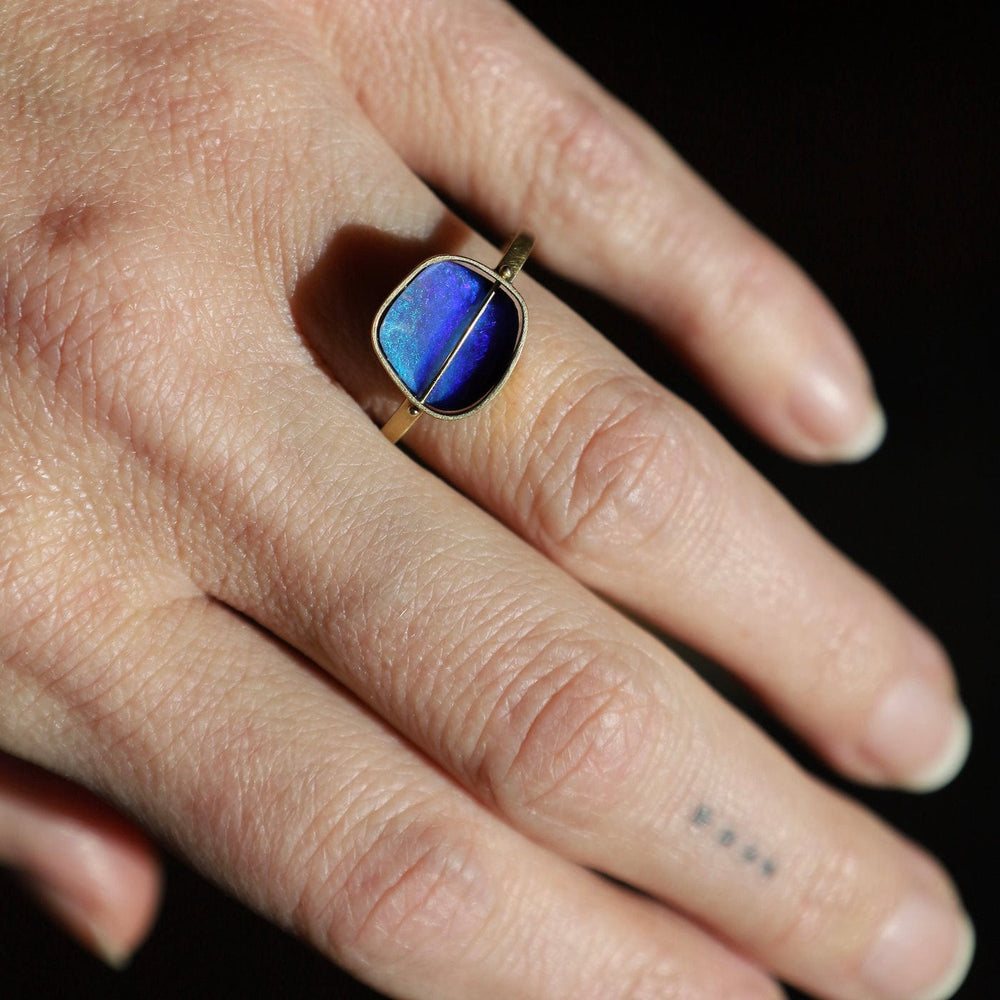 RNG-18K Ocean Captured Boulder Opal Ring