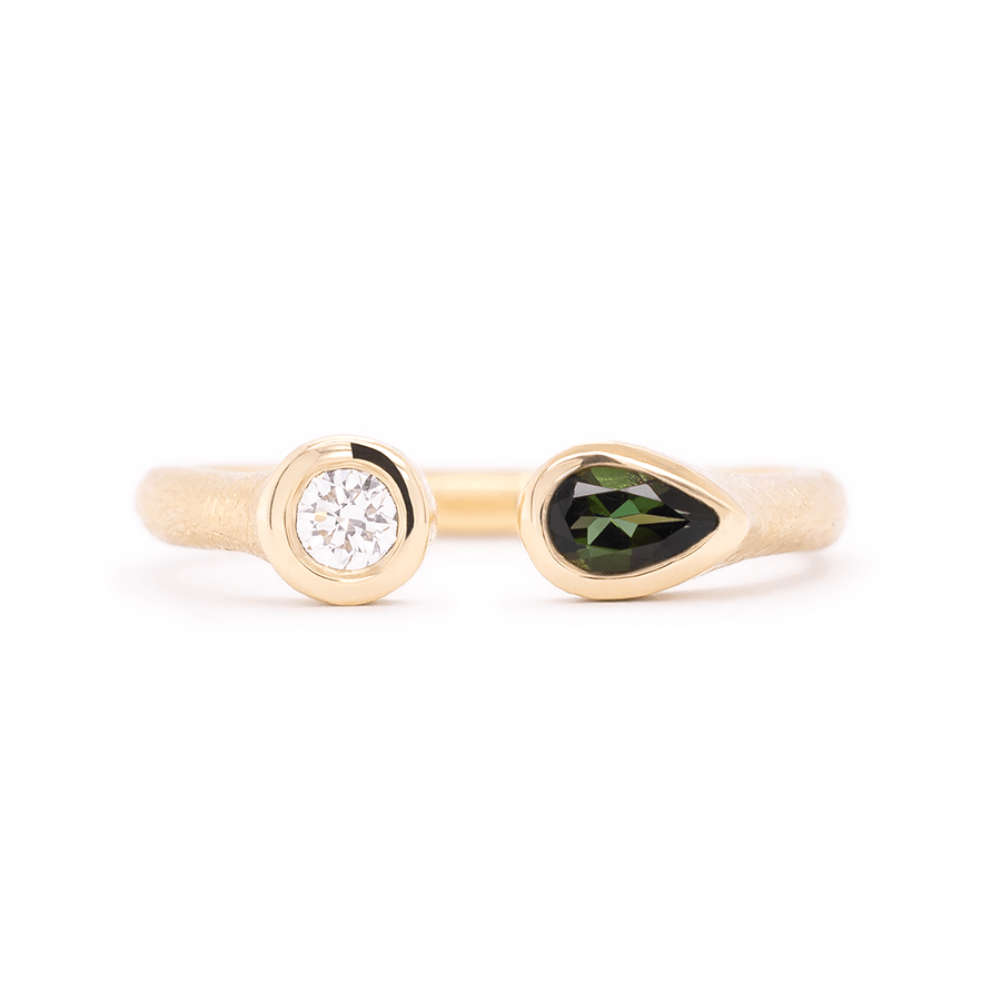 
                      
                        RNG-18K Open `Boulder` Diamond and Green Tourmaline Ring
                      
                    