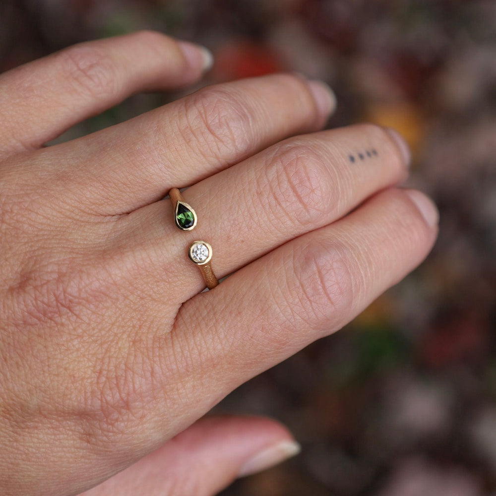 
                      
                        RNG-18K Open Boulder Diamond and Green Tourmaline Ring
                      
                    