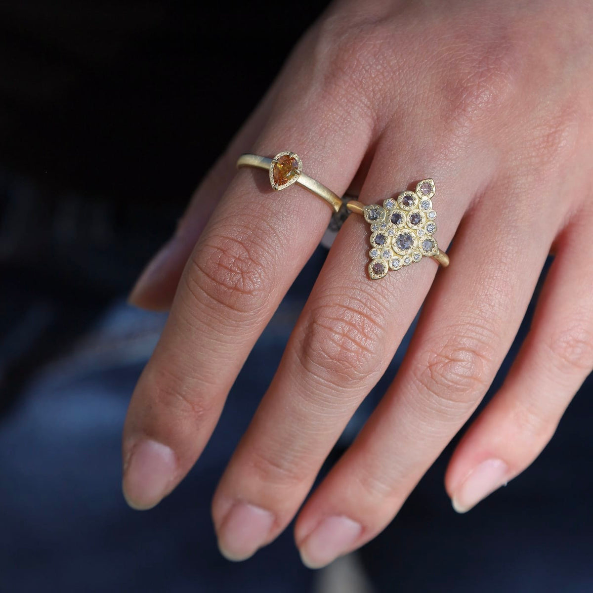 RNG-18K Orange Pear Diamond Stackable Ring - Size 7