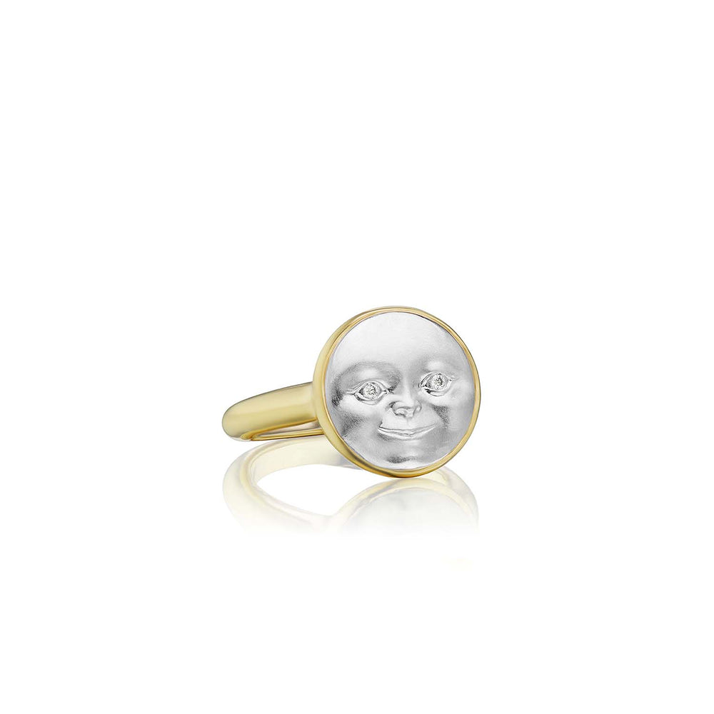 
                      
                        RNG-18K Small Platinum and Gold Moonface Ring
                      
                    