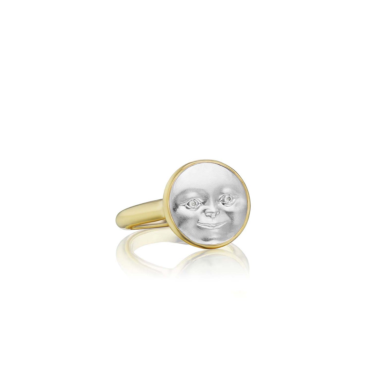 RNG-18K Small Platinum and Gold Moonface Ring