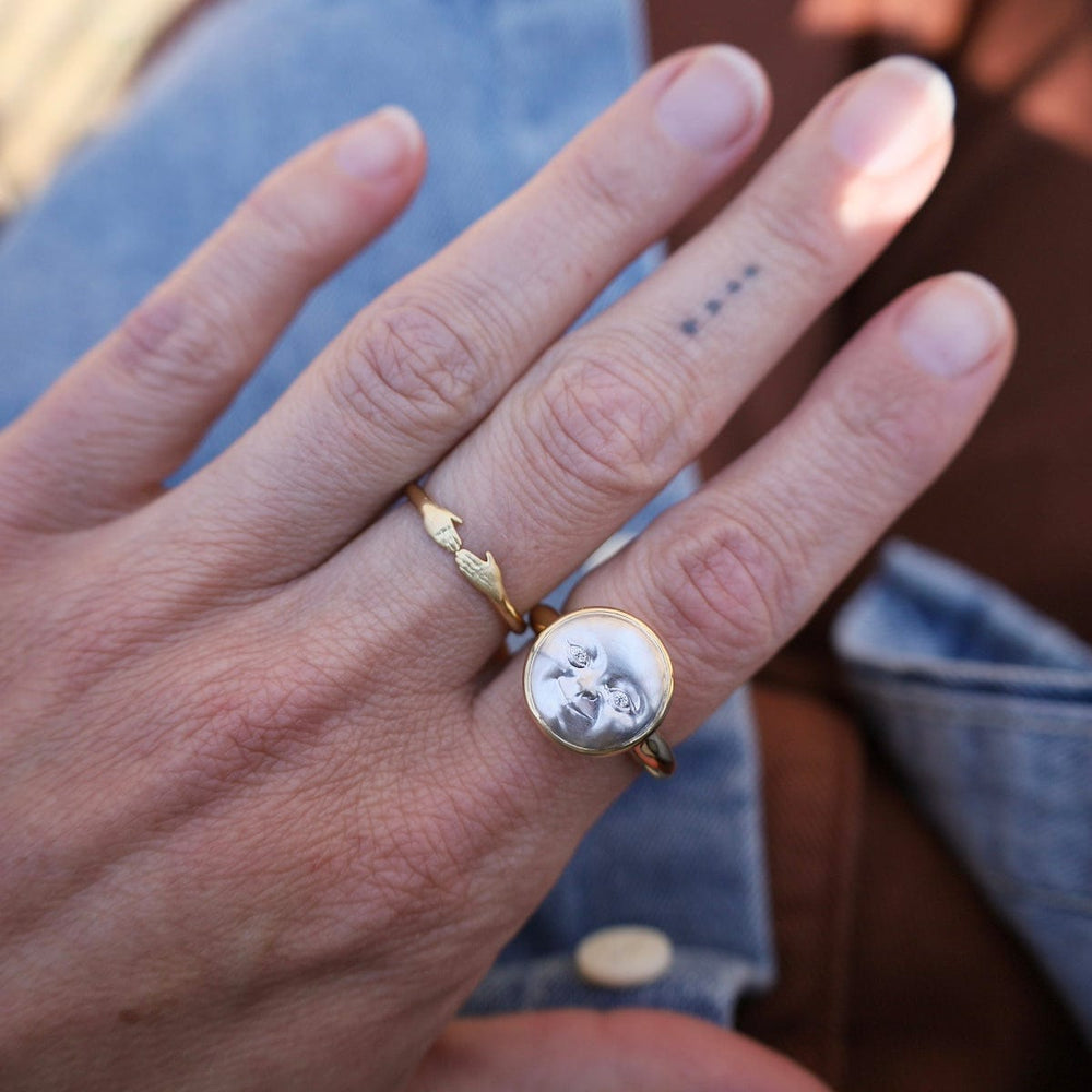 
                      
                        RNG-18K Small Platinum and Gold Moonface Ring
                      
                    