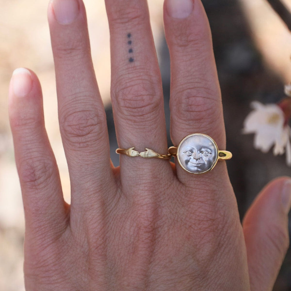 
                      
                        RNG-18K Small Platinum and Gold Moonface Ring
                      
                    