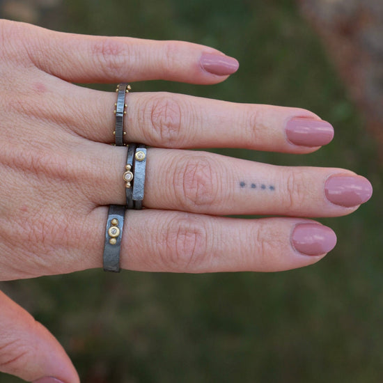 Vega Ring Oxidized Silver 18k Gold with Diamond Dandelion