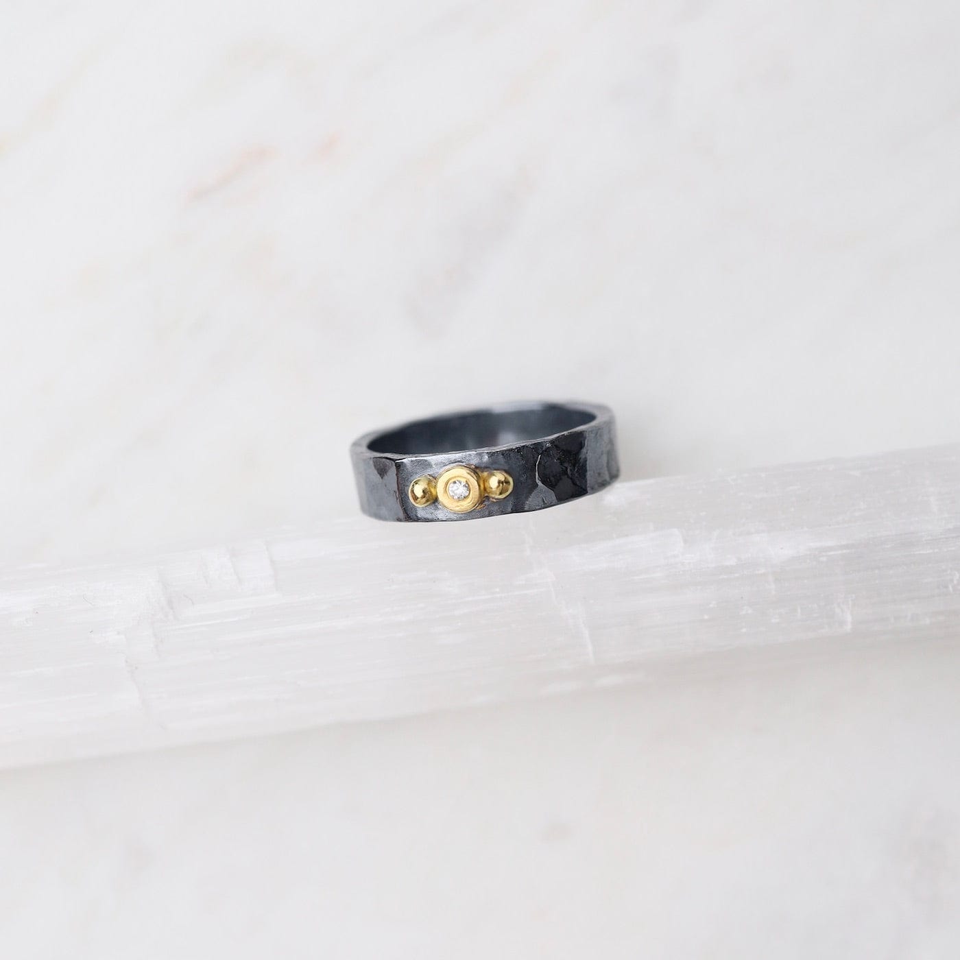 RNG-18K Vega Ring - Oxidized Silver & 18k Gold with Diamond