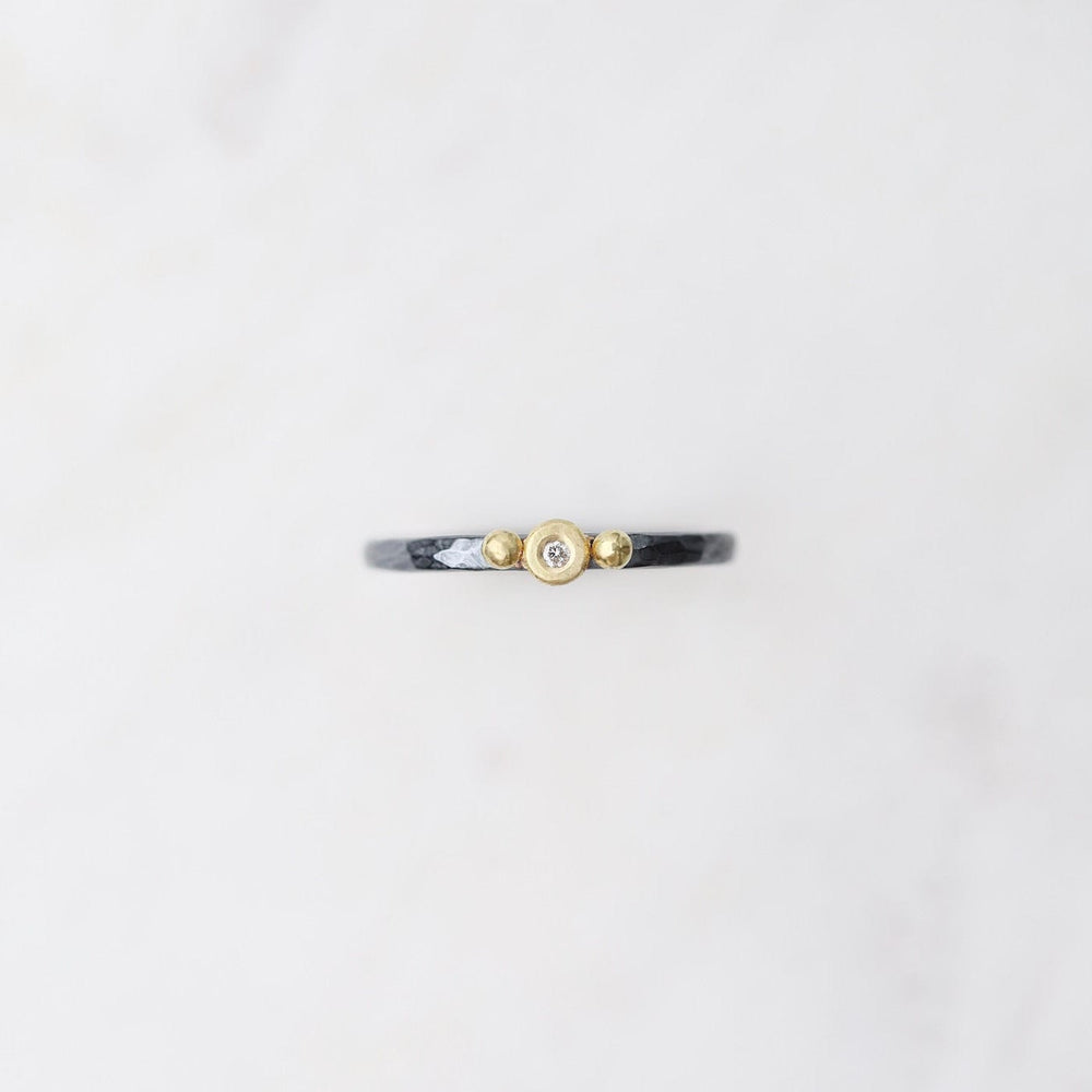 RNG-18K Vega Stacking Ring - Oxidized Silver & 18k Gold with Diamond