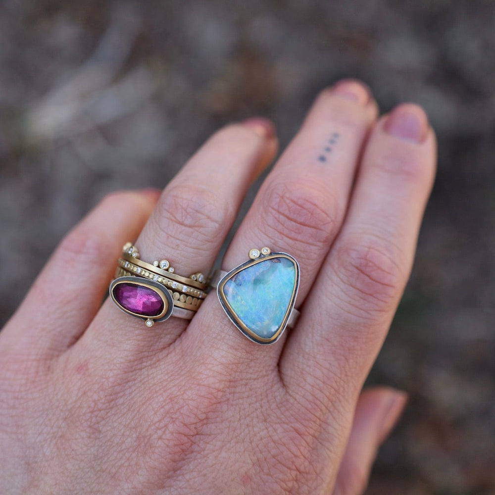 
                      
                        RNG-22K Bezel Set Boulder Opal with Diamonds Ring
                      
                    