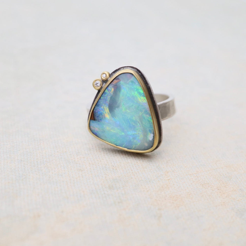 
                      
                        RNG-22K Bezel Set Boulder Opal with Diamonds Ring
                      
                    