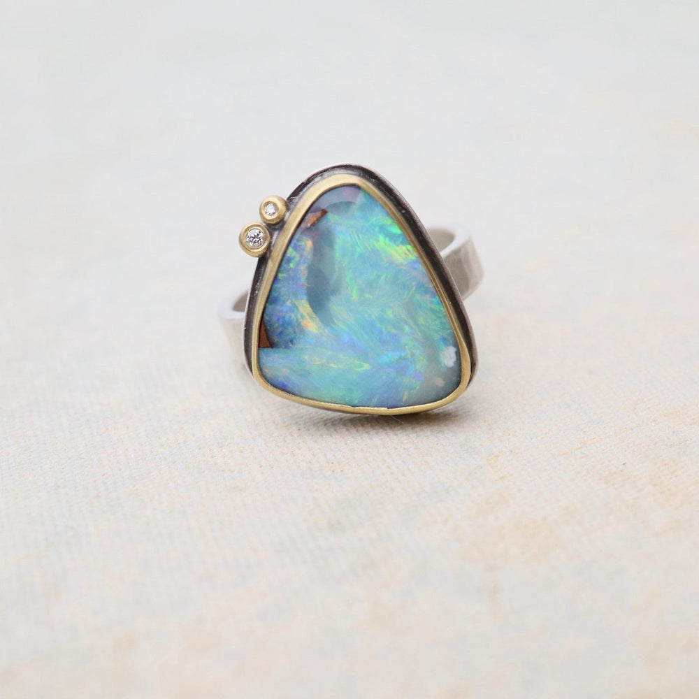 
                      
                        RNG-22K Bezel Set Boulder Opal with Diamonds Ring
                      
                    