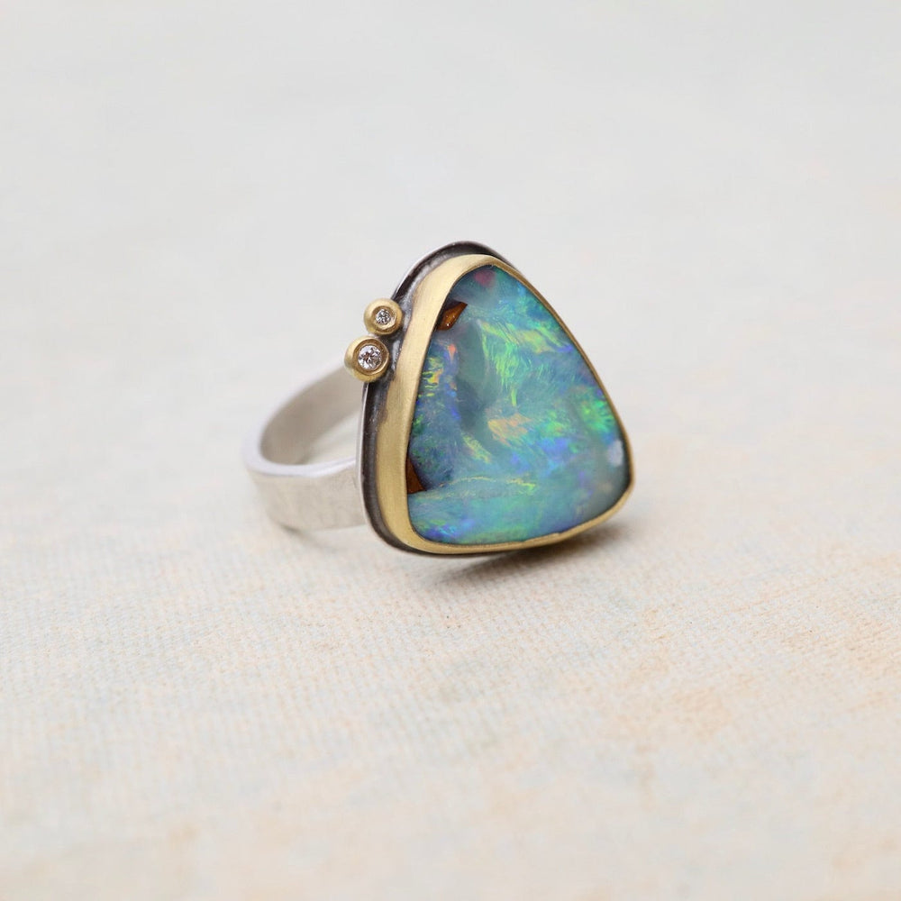 
                      
                        RNG-22K Bezel Set Boulder Opal with Diamonds Ring
                      
                    