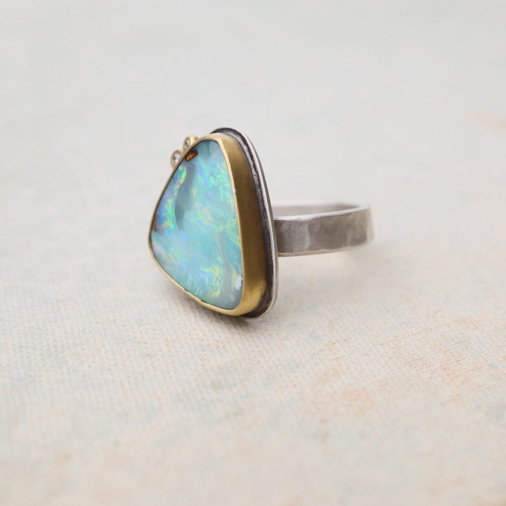 
                      
                        RNG-22K Bezel Set Boulder Opal with Diamonds Ring
                      
                    