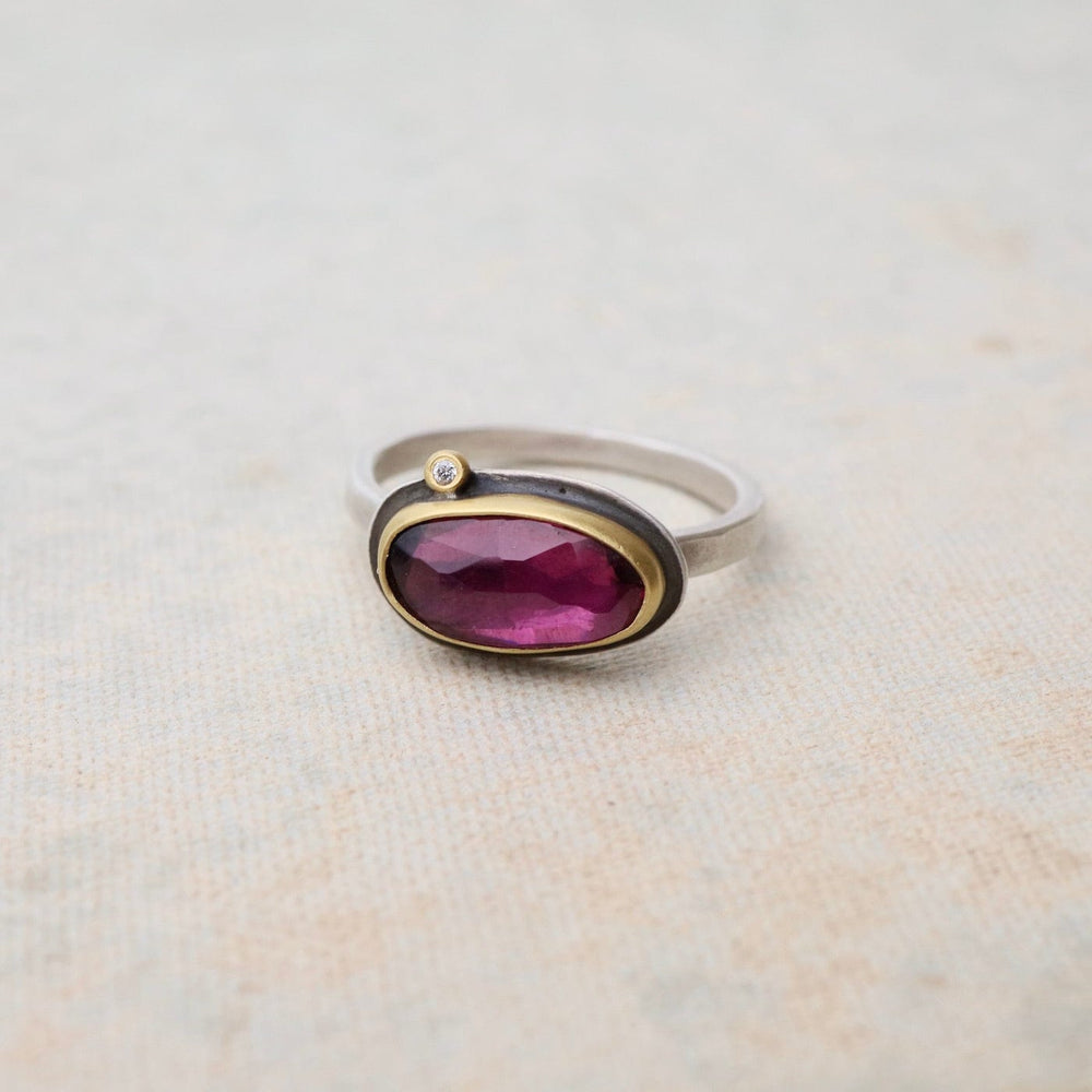 
                      
                        RNG-22K Bezel Set Pink Tourmaline with Diamond Ring
                      
                    