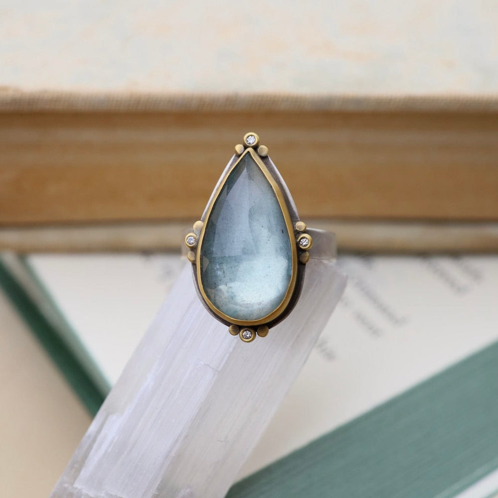 
                      
                        RNG-22K Bezel Set Teardrop Aquamarine with Diamonds Ring
                      
                    