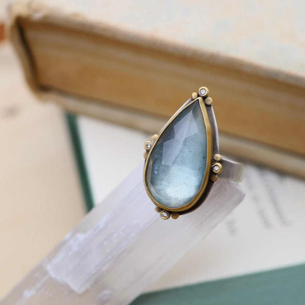 
                      
                        RNG-22K Bezel Set Teardrop Aquamarine with Diamonds Ring
                      
                    