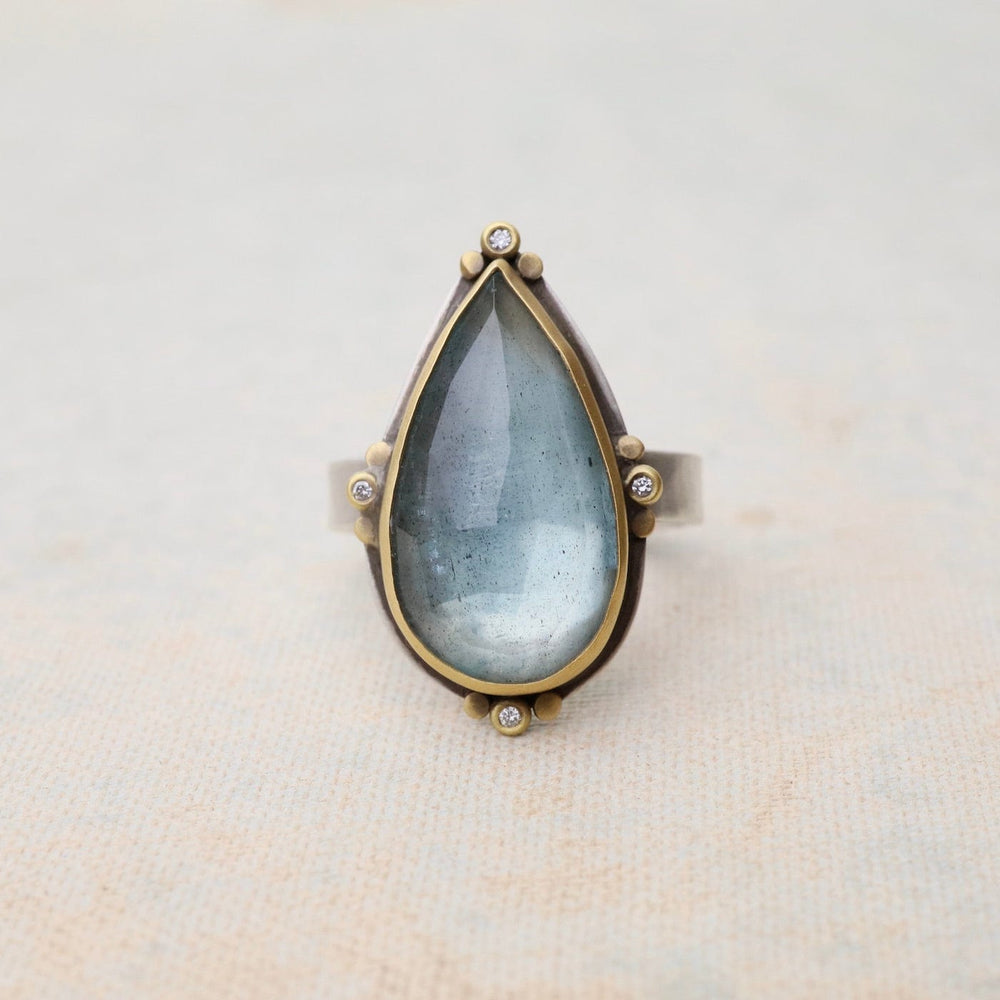 
                      
                        RNG-22K Bezel Set Teardrop Aquamarine with Diamonds Ring
                      
                    