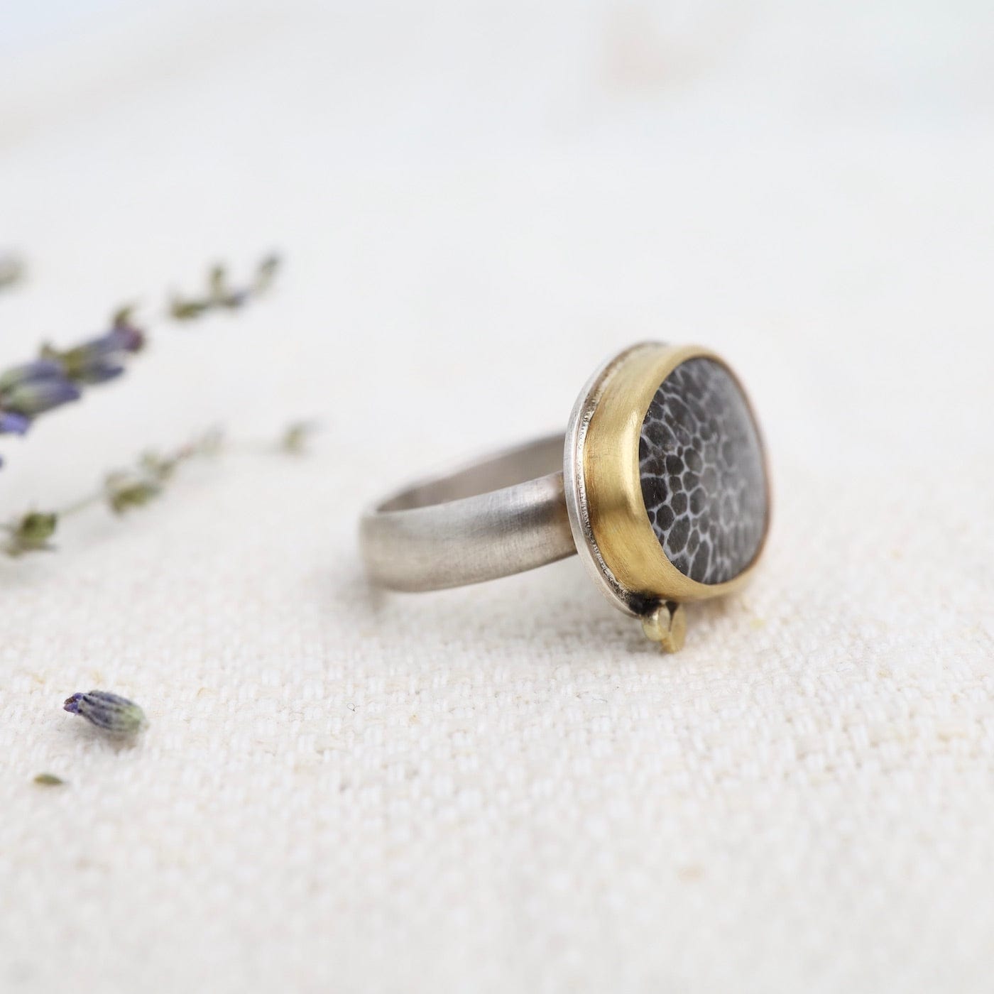 RNG-22K One of a Kind Brizoan Coral Fossil Ring