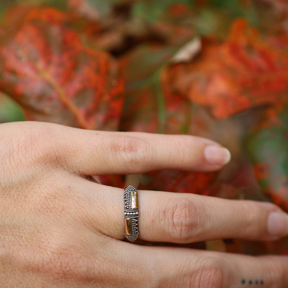 
                  
                    RNG-22K Sterling Silver Ring with Two 22k Gold Bars
                  
                