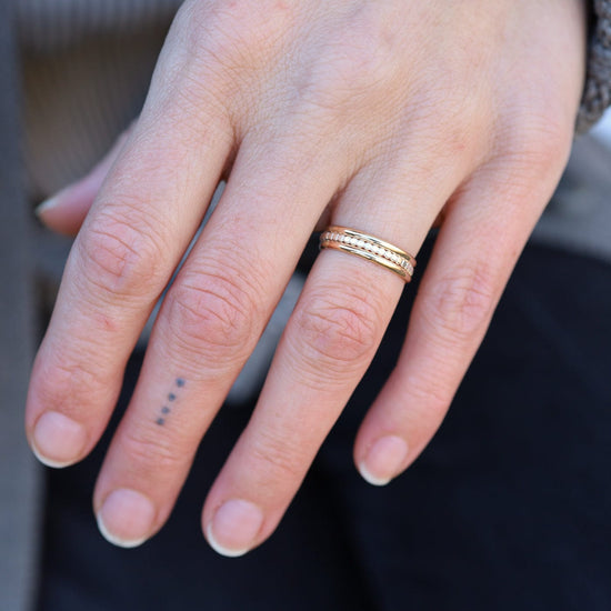 RNG 3 Band Stacked Ring - Gold Filled with Silver Beaded Band
