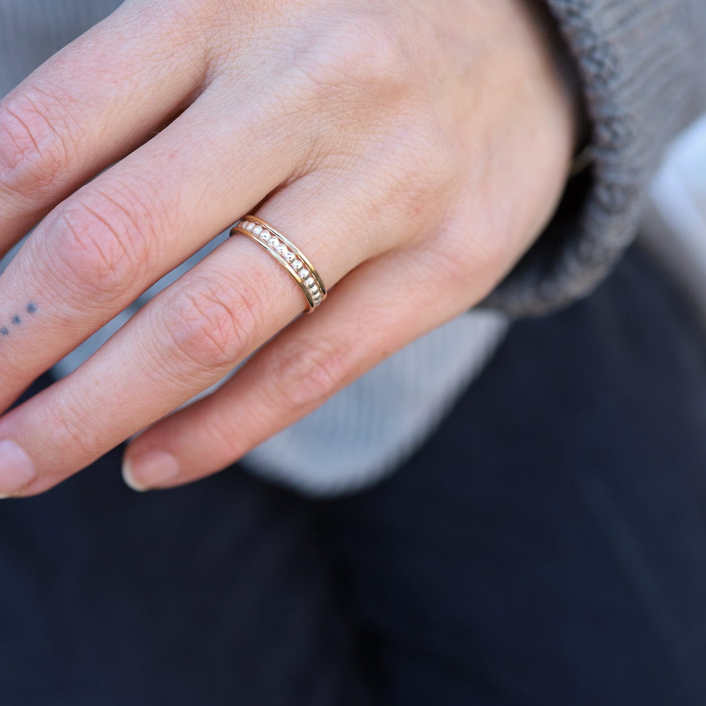 RNG 3 Band Stacked Ring - Gold Filled with Silver Round Bead Band