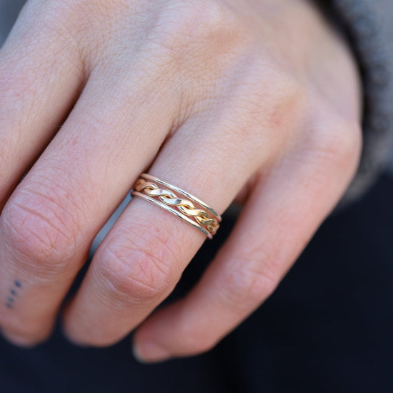 RNG 3 Band Stacked Ring - Sterling Silver with Gold Filled Big Twist