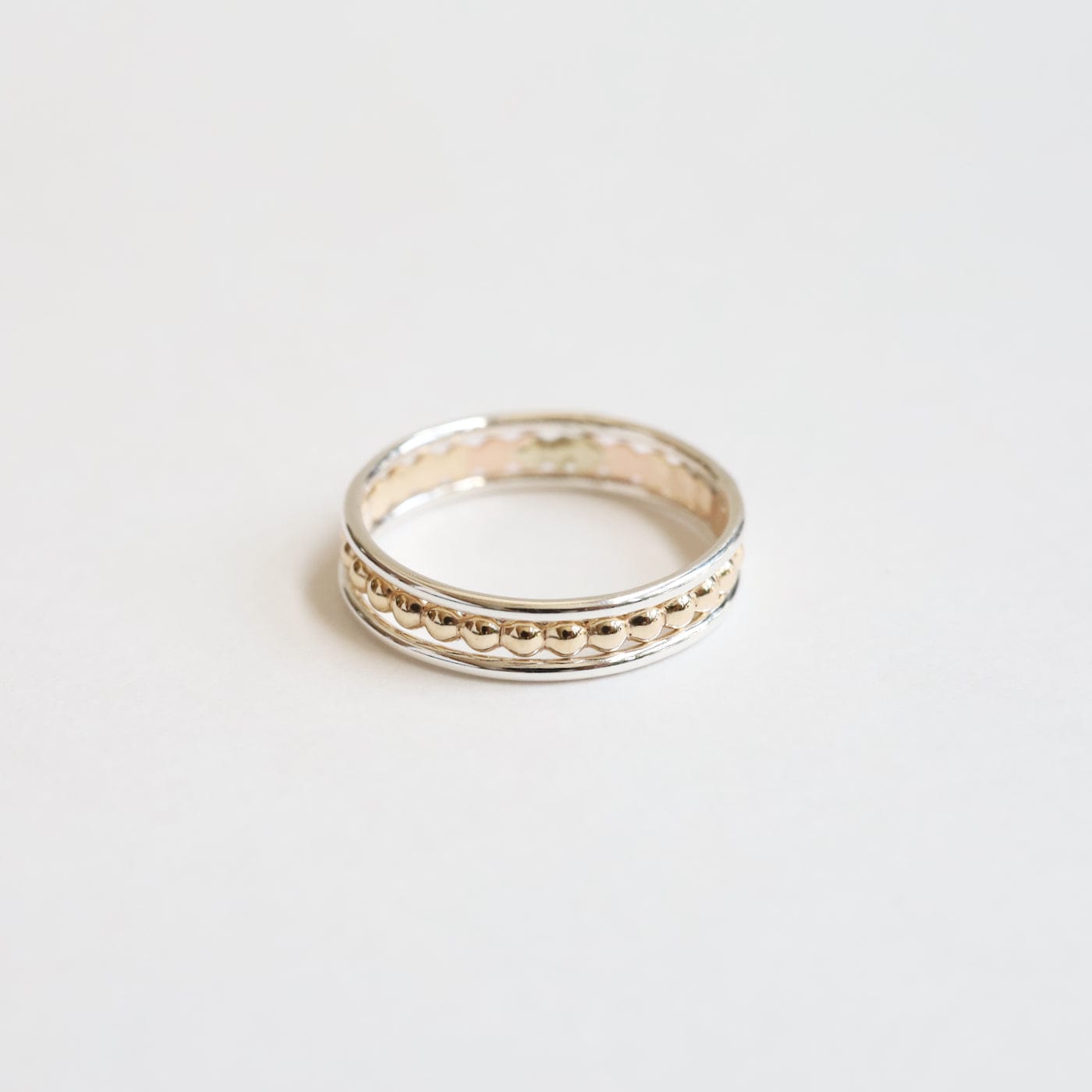 RNG 3 Band Stacked Ring - Sterling Silver with Gold Filled Round Bead Band