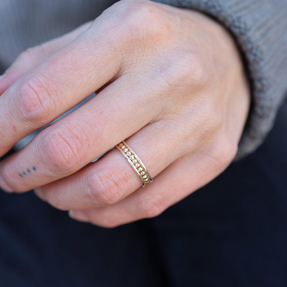 RNG 3 Band Stacked Ring - Sterling Silver with Gold Filled Round Bead Band