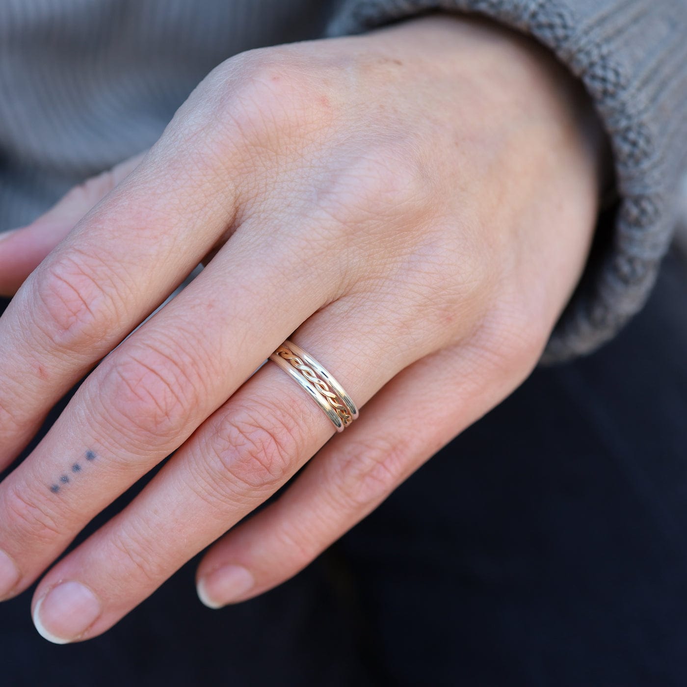 Band Stacked Ring Sterling Silver with Gold Filled Twist