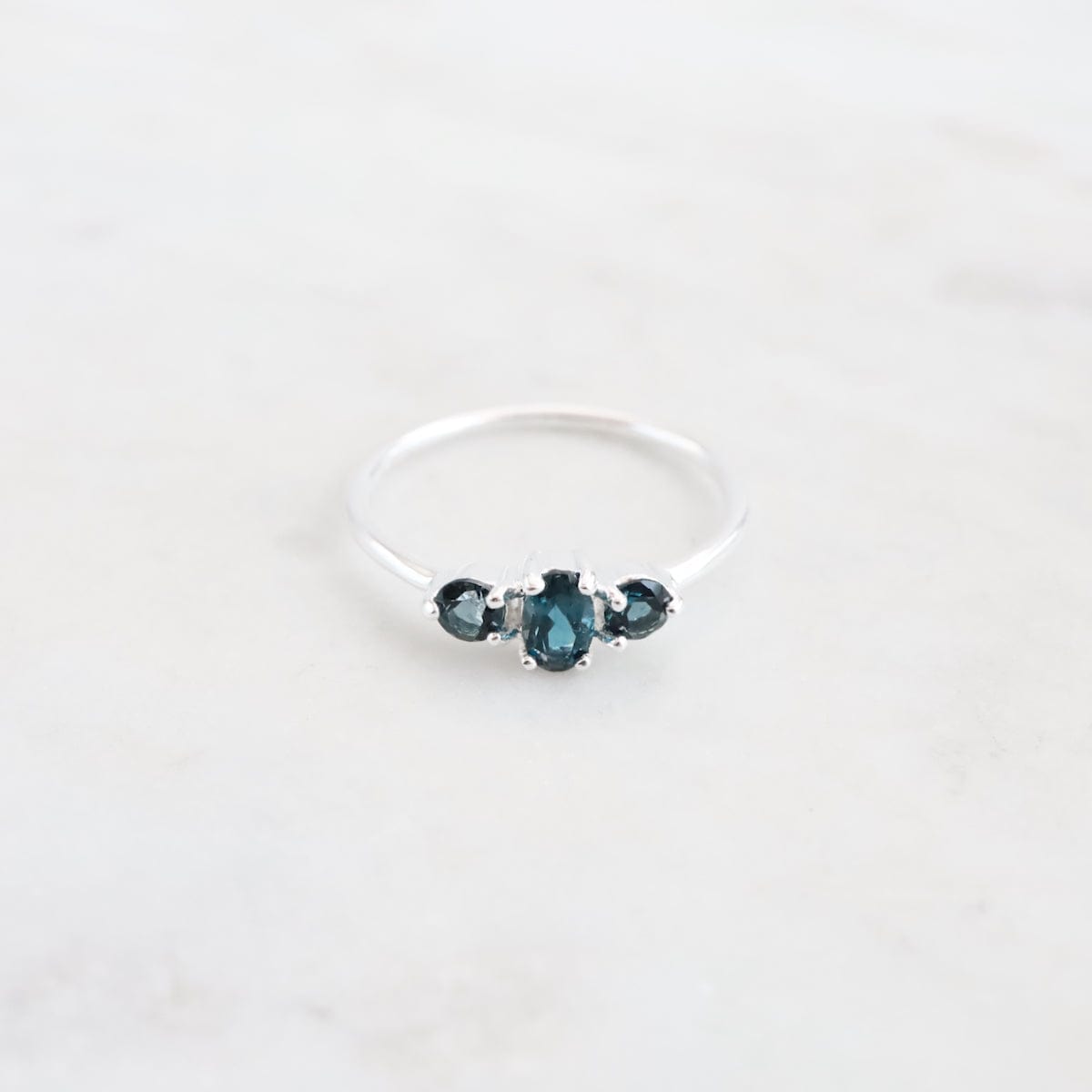 RNG 3 Stone Ring London Blue Topaz Sterling Silver