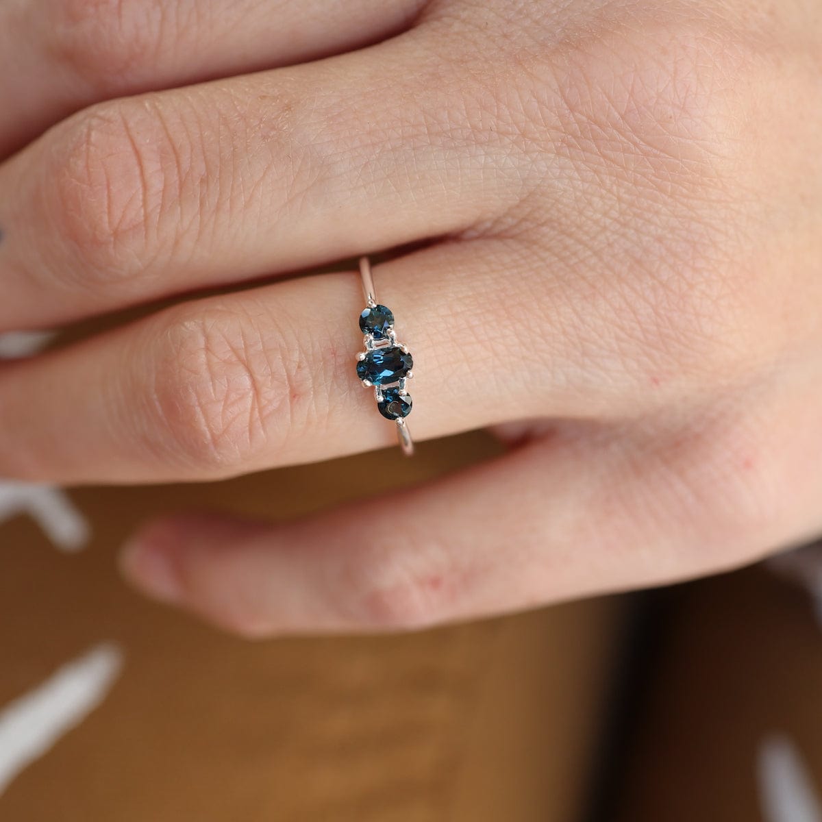 RNG 3 Stone Ring London Blue Topaz Sterling Silver