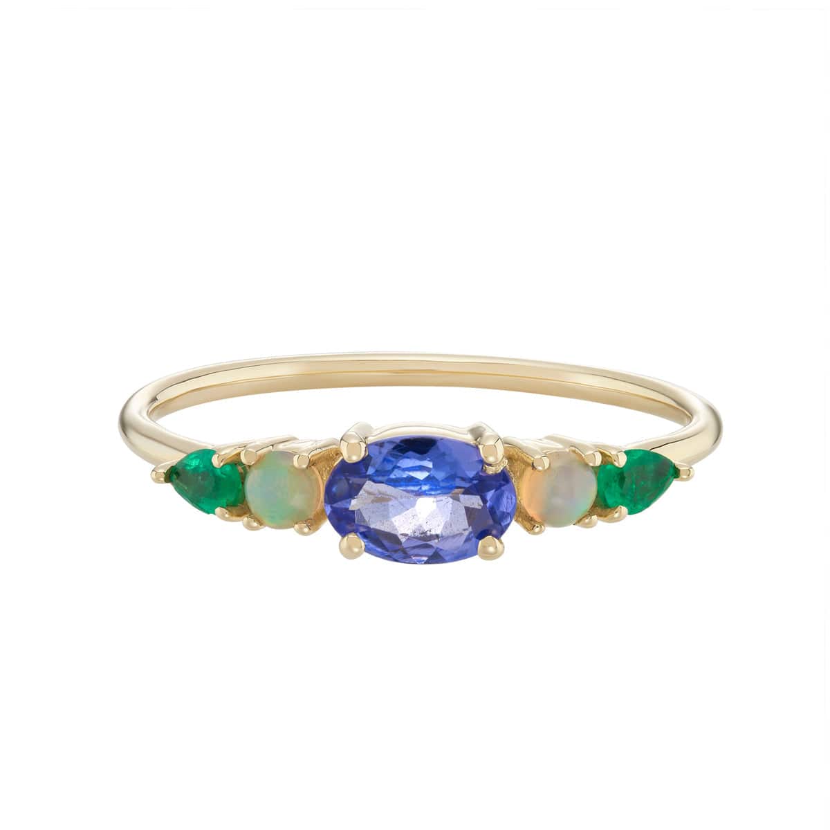 RNG-9K 9k Yellow Gold Multi Gemstone Claw Set Ring - Tanz