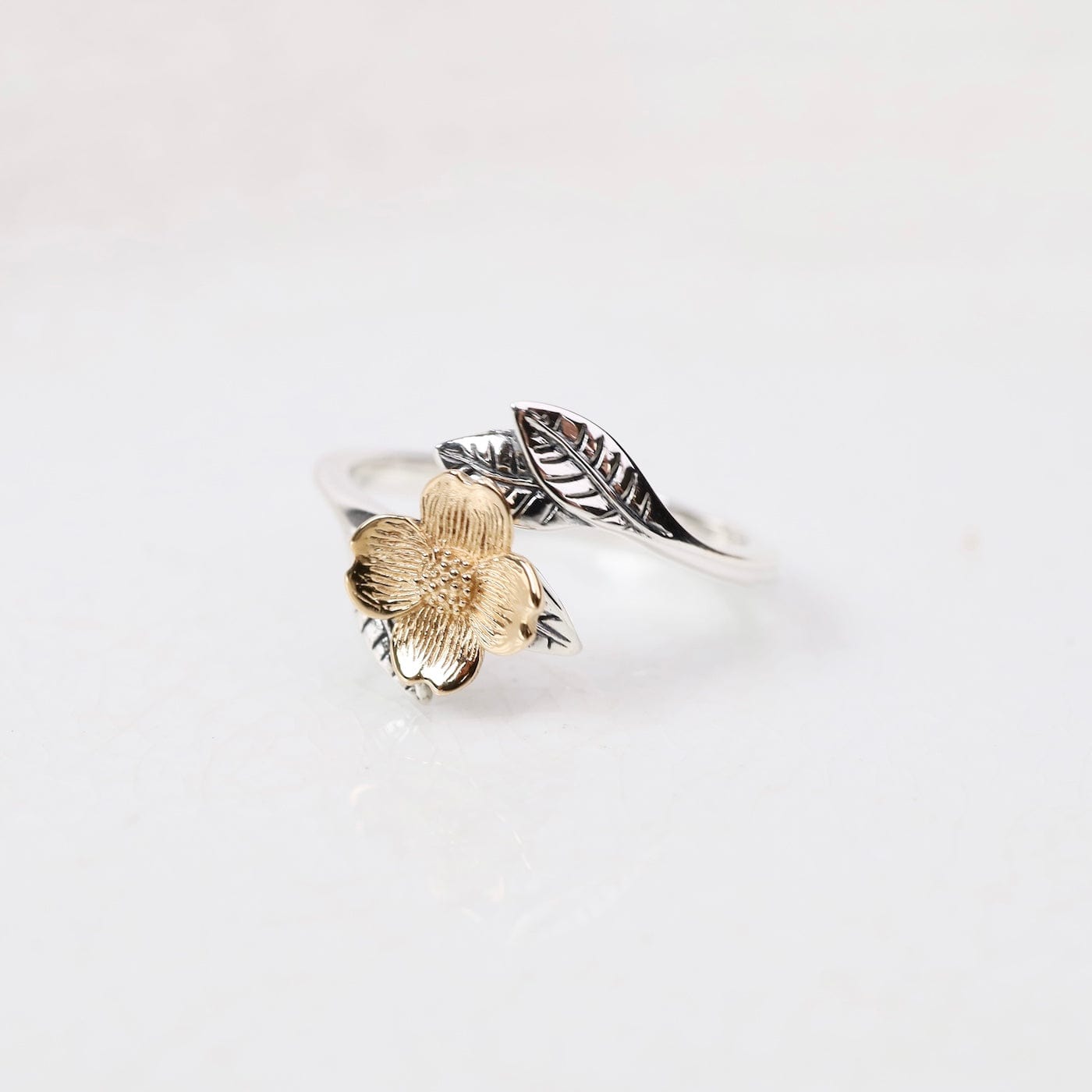 RNG Adjustable Dogwood Flower & Leaves Ring