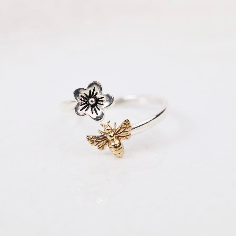 RNG Adjustable Flower & Bee Ring