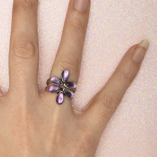 RNG Amethyst Glowing Lotus Blossom Ring  - Sterling Silver