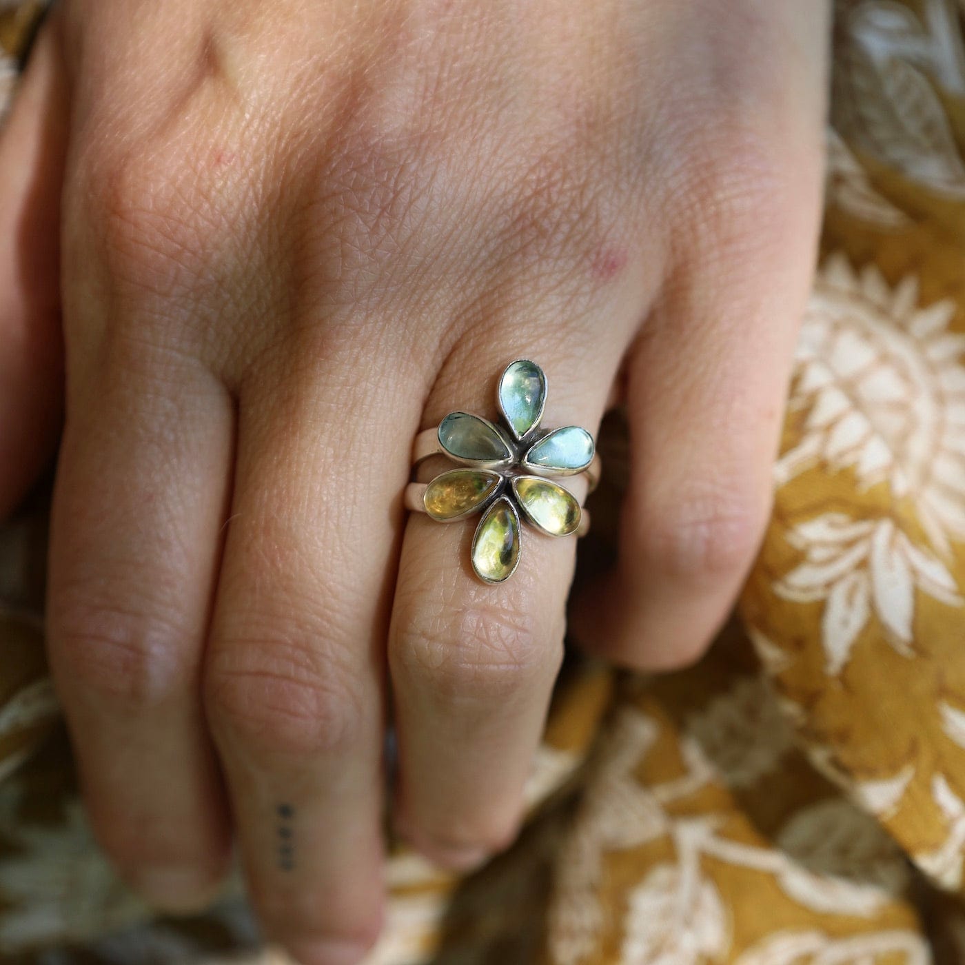 RNG Apatite Glowing Lotus Blossom Ring  - Sterling Silver