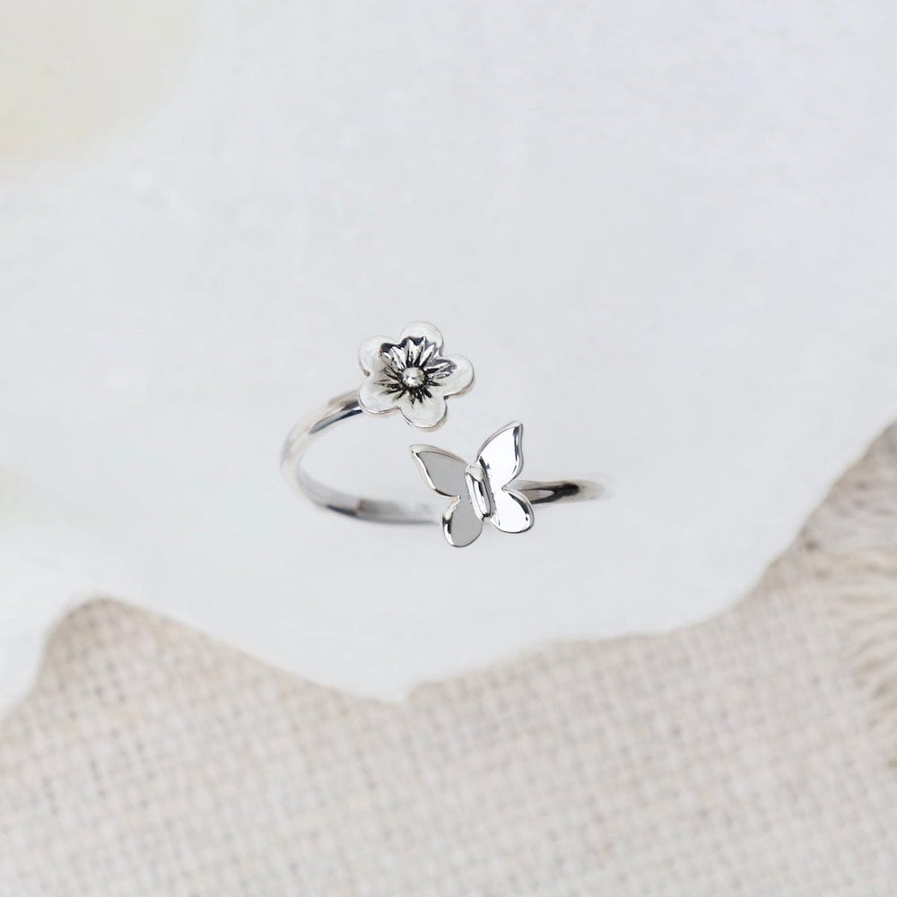 RNG Butterfly and Flower Adjustable Ring