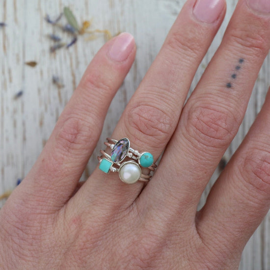 RNG Delicate Compressed Turquoise Square Silver Ring