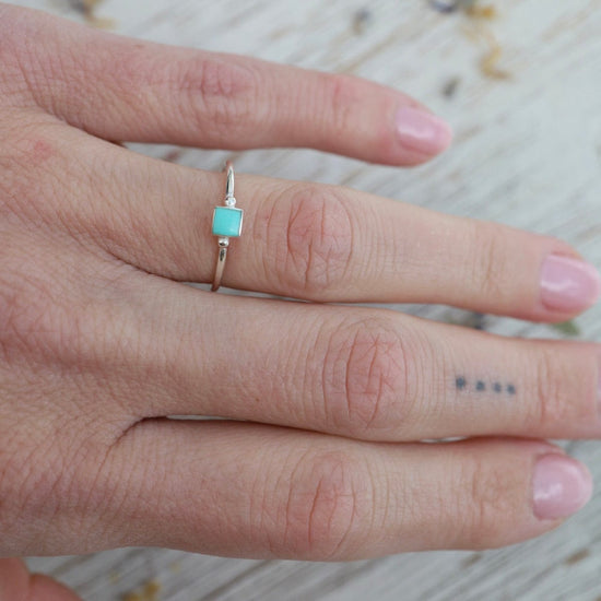 RNG Delicate Compressed Turquoise Square Silver Ring