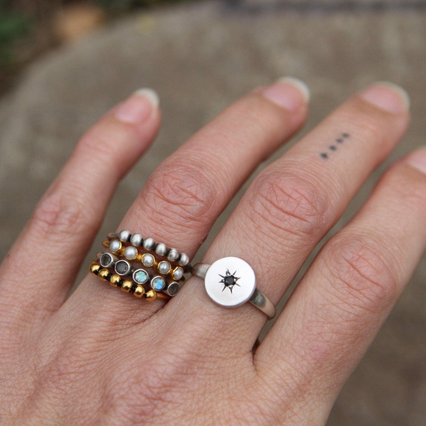 RNG Disc with Star Set Black Onyx Ring