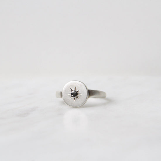 RNG Disc with Star Set Black Onyx Ring