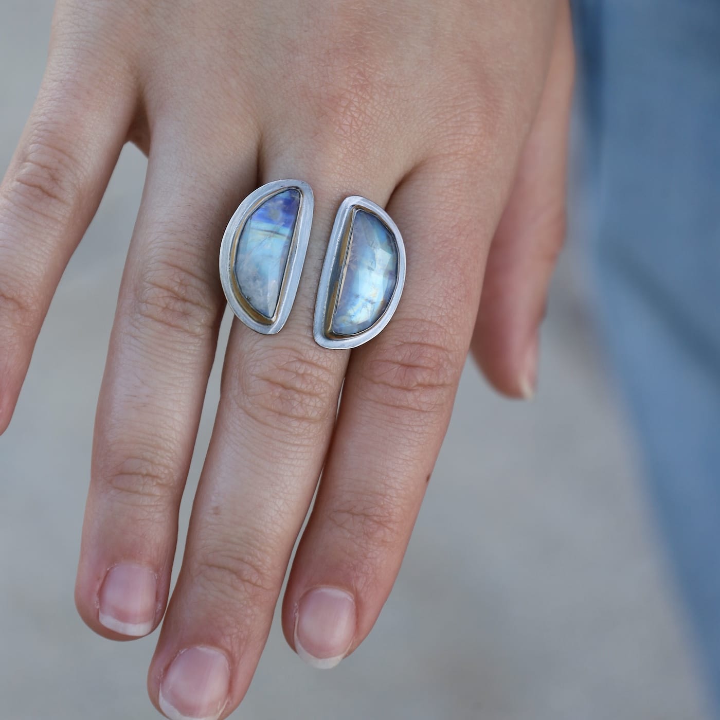 RNG Double Hemi Wrap Ring -Moonstone - Adjustable