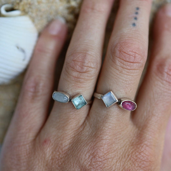 RNG Double Stone Stacking Ring - Pink Tourmaline & Moonstone