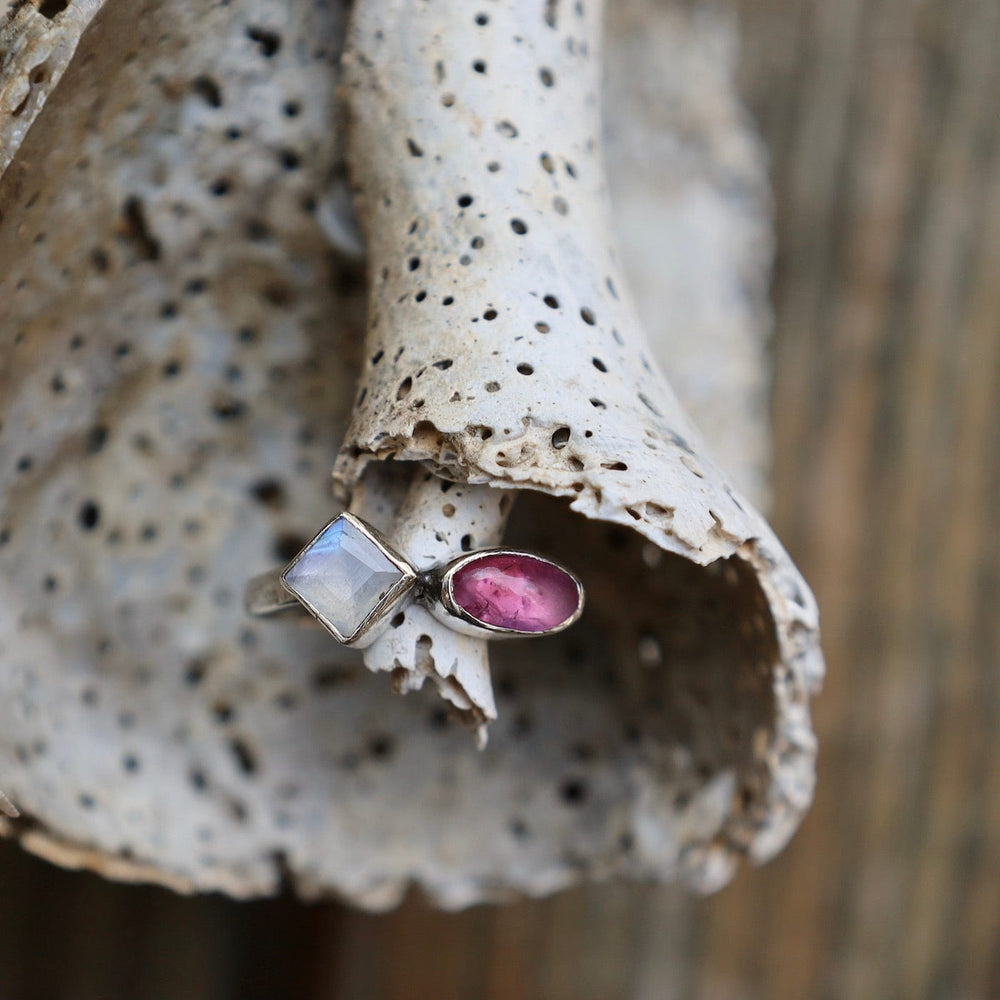 
                      
                        RNG Double Stone Stacking Ring - Pink Tourmaline & Moonstone
                      
                    